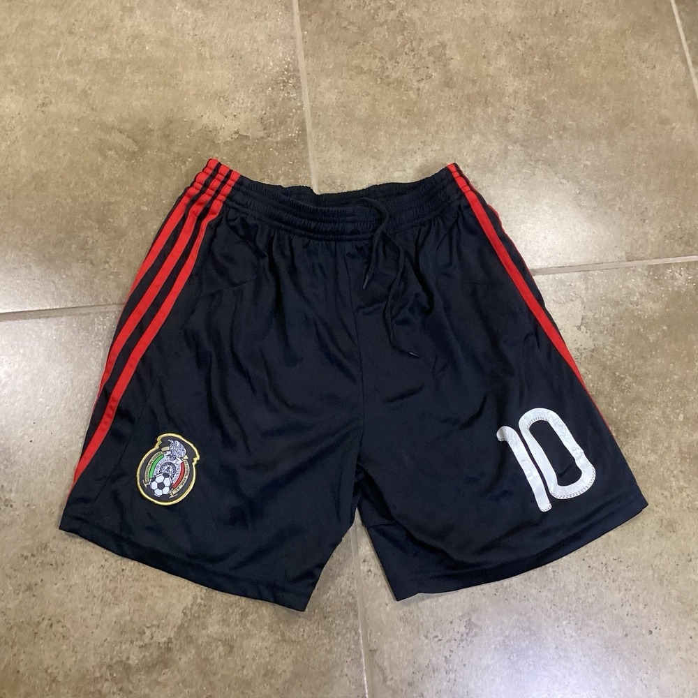 Vintage Adidas Mexico Soccer #10 Training Shorts Mens Size S Black Drawstring